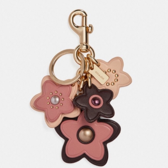 Coach Wildflower Bag Charm Key Chain 3D Leather Gold Chain Pink Multi Colors NWT - Picture 5 of 12